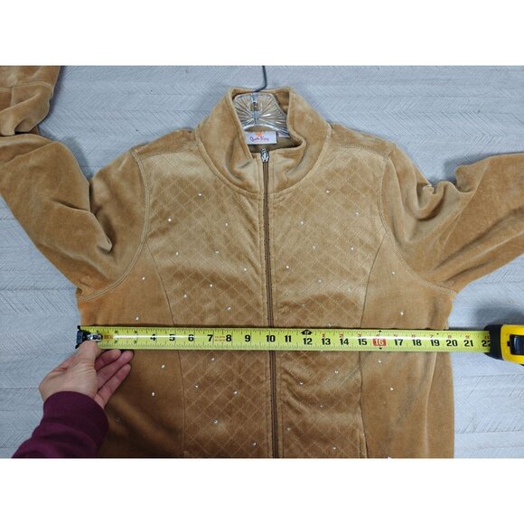 Quacker Factory Women's M Short Velour 2-Piece Set Zip Jacket & Pants Brown - Picture 5 of 12